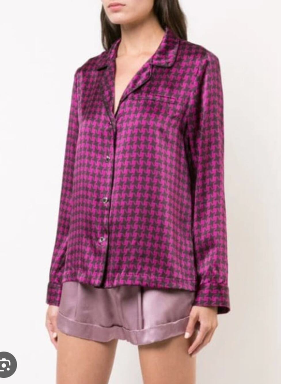 Fleur Du Mal Houndstooth Patterned Button Down Top Womens Small Violet